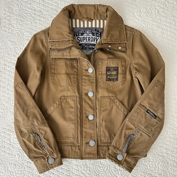 Superdry Fine Tailoring Canvas Tan Utility Work Chore Military Jacket Cotton S - Picture 13 of 13